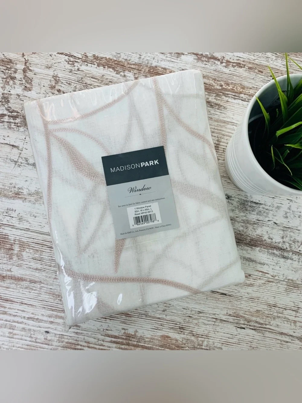 MADISON PARK Reed Leaf Embroidered Window Sheer Voile Panel Blush 50 x 95 NEW